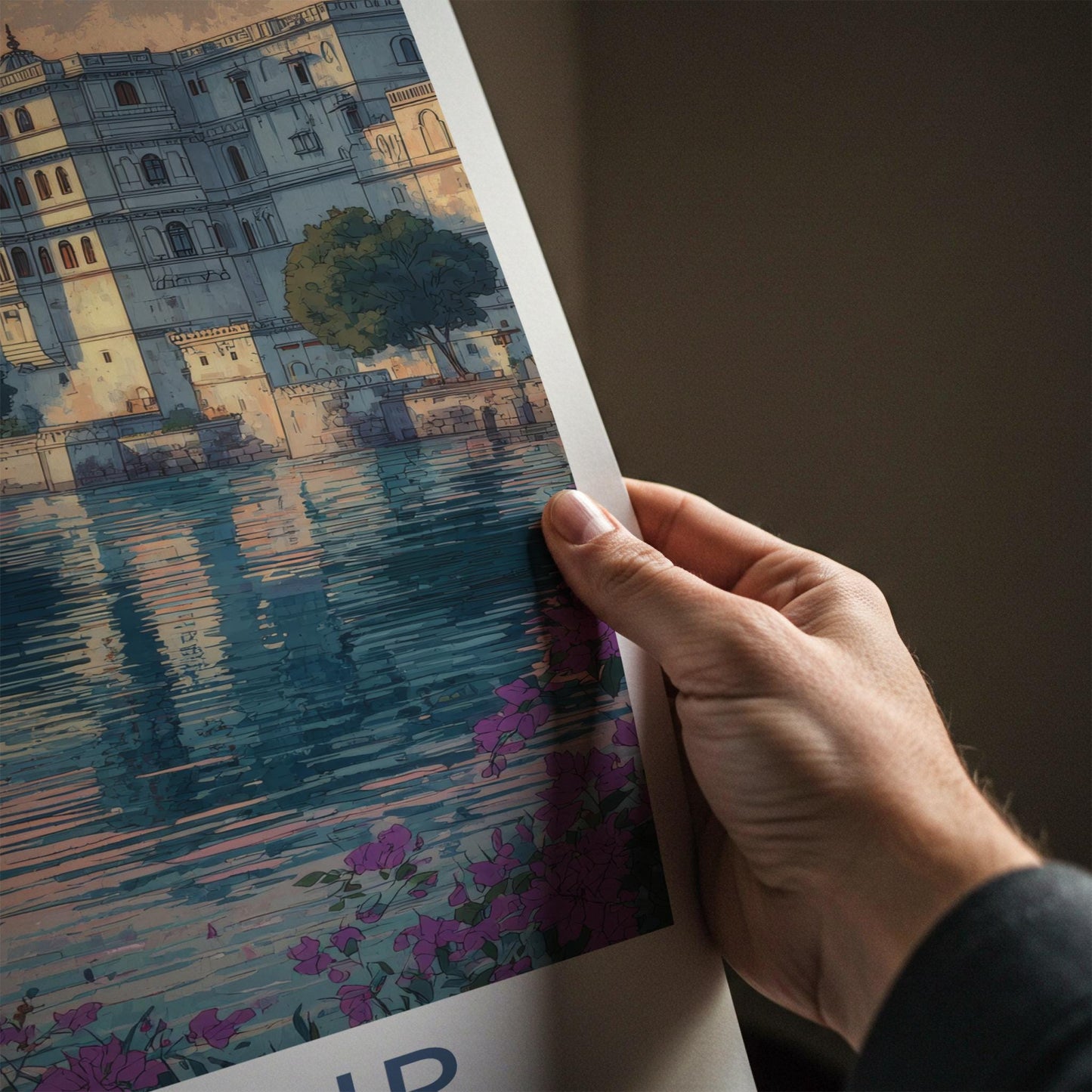 Udaipur Poster - India Travel Art - Rajasthan Lake Palace Sunset Home Decor