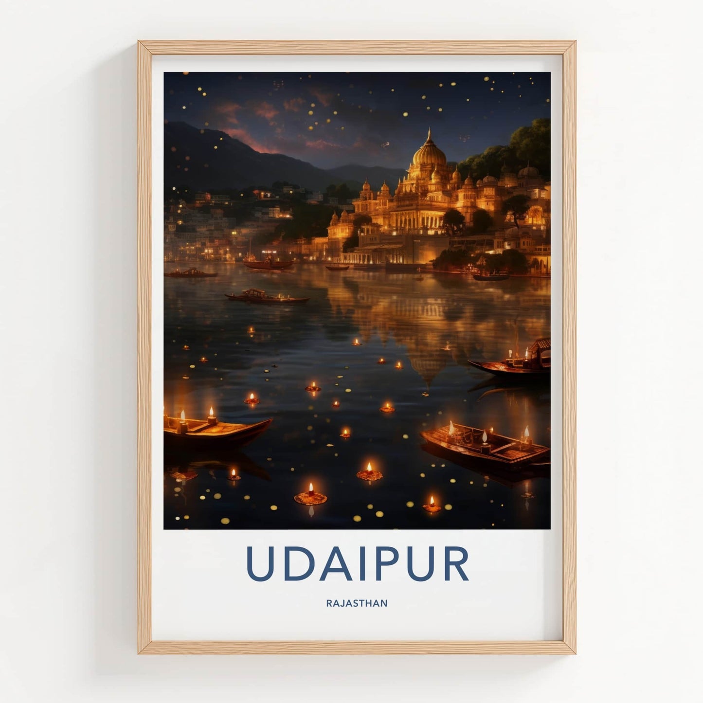 Udaipur Poster - India Wall Art - Rajasthan Floating Lamps Palace Home Decor