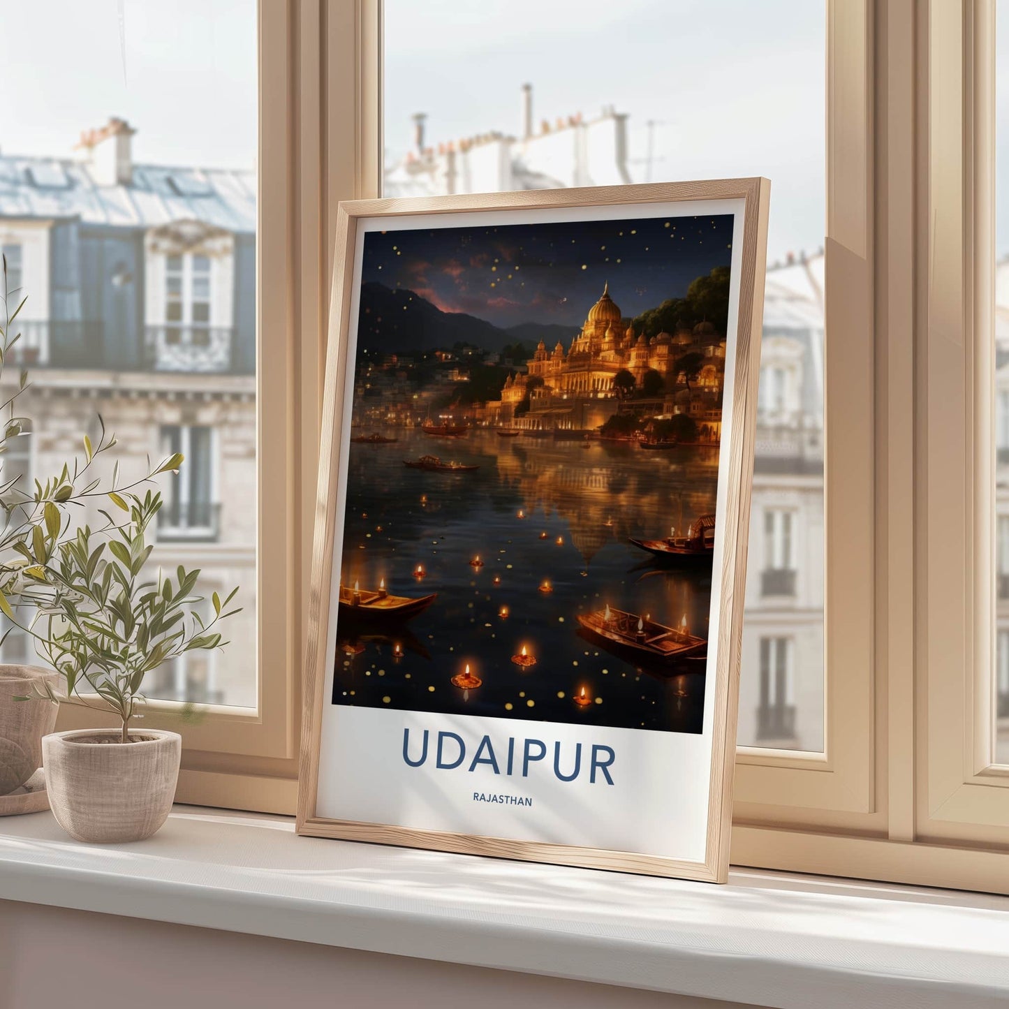 Udaipur Poster - India Wall Art - Rajasthan Floating Lamps Palace Home Decor