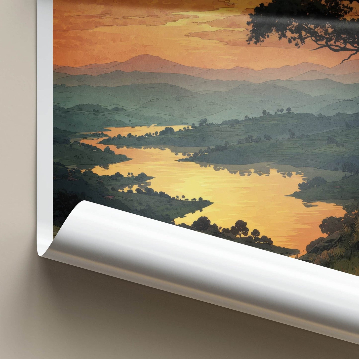 Uganda Poster - Africa Travel Art - Reflective Golden Water Home Decor