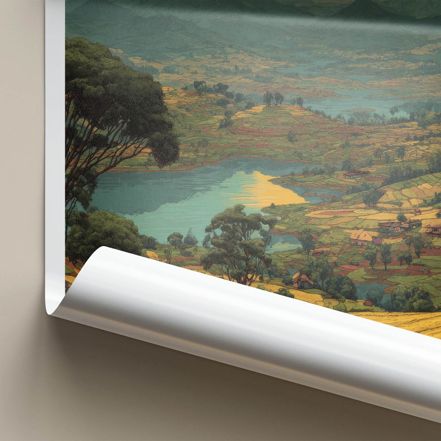 Uganda Poster - Africa Travel Art - Terraced Lake Landscape Home Decor