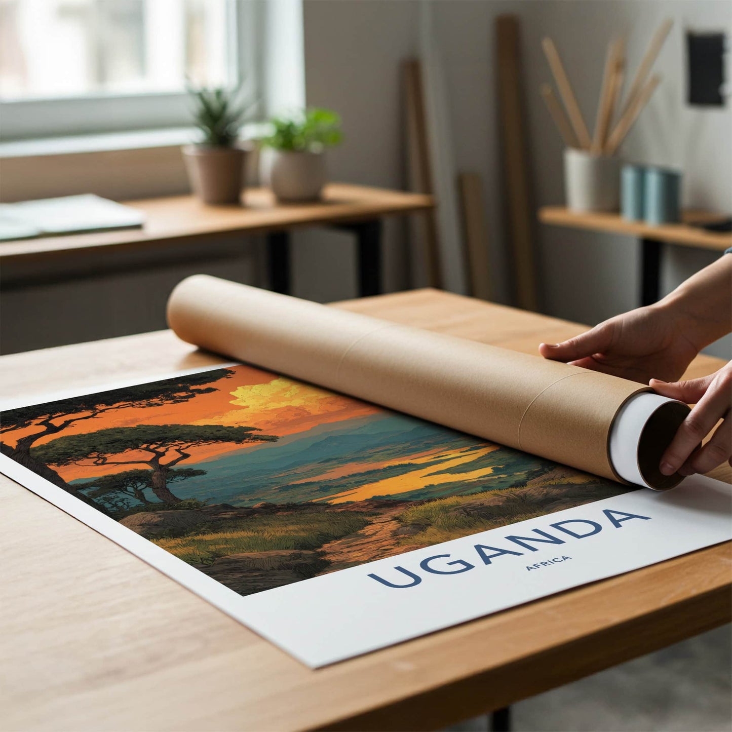Uganda Poster - Africa Wall Art - Path Overlook Sunset Home Decor