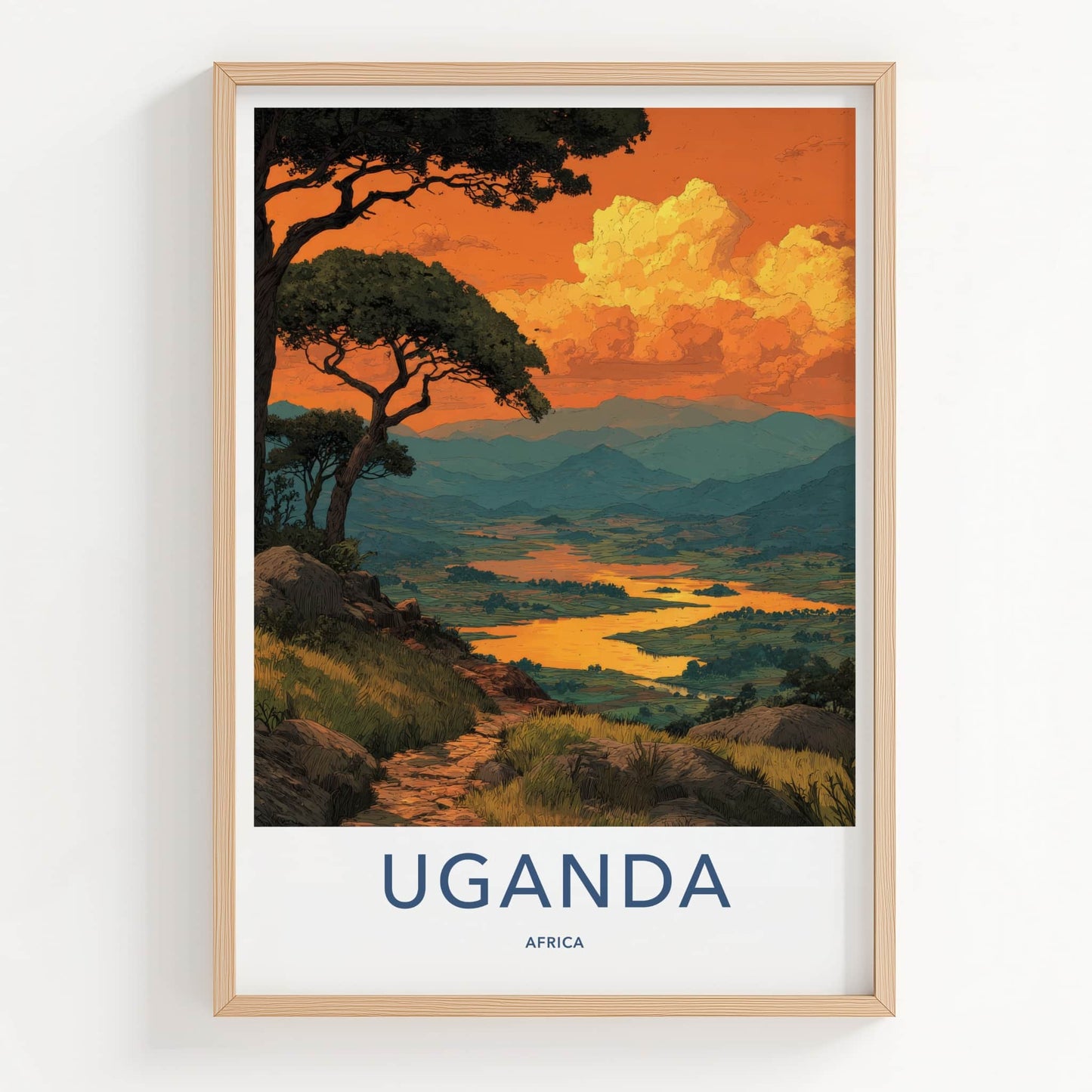 Uganda Poster - Africa Wall Art - Path Overlook Sunset Home Decor