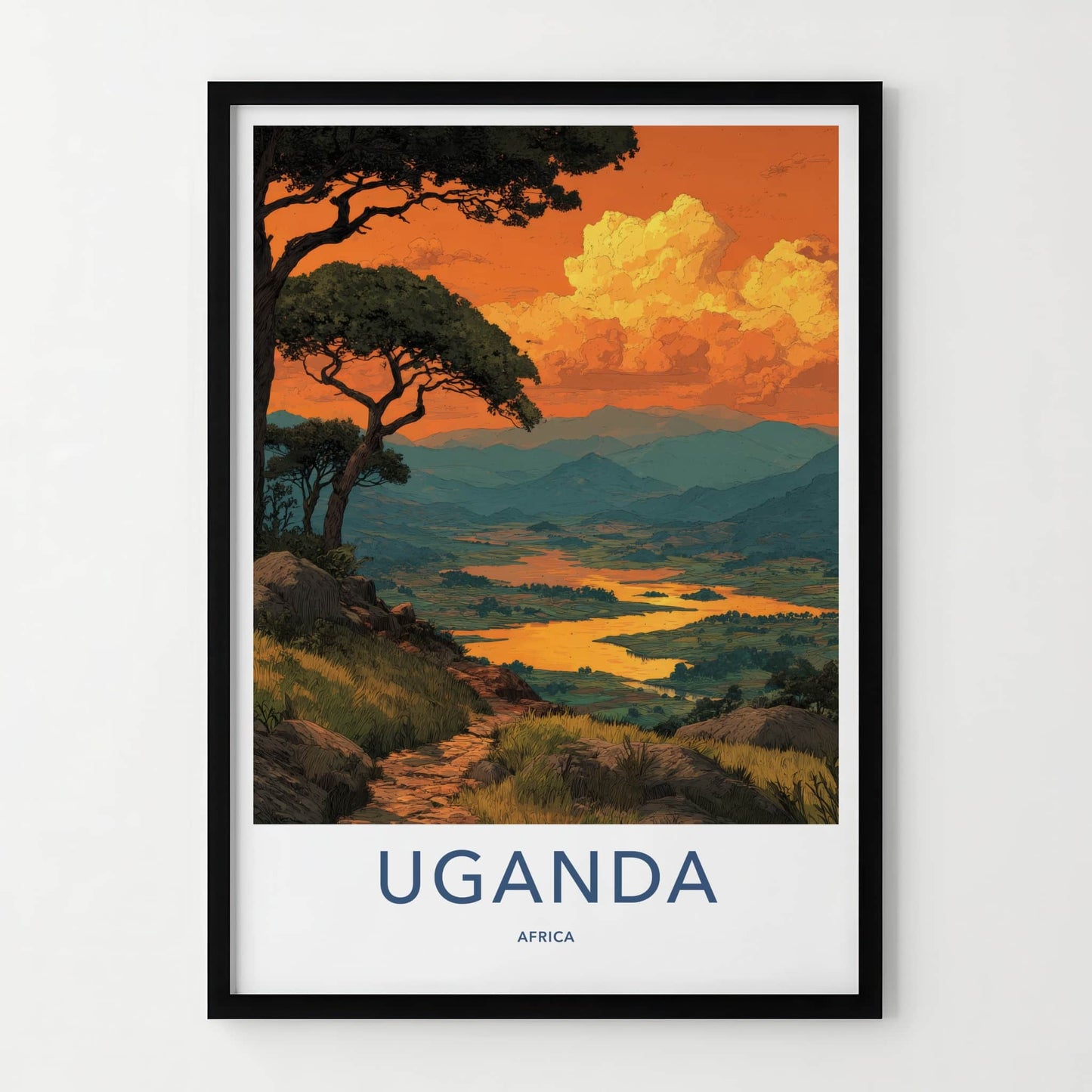 Uganda Poster - Africa Wall Art - Path Overlook Sunset Home Decor