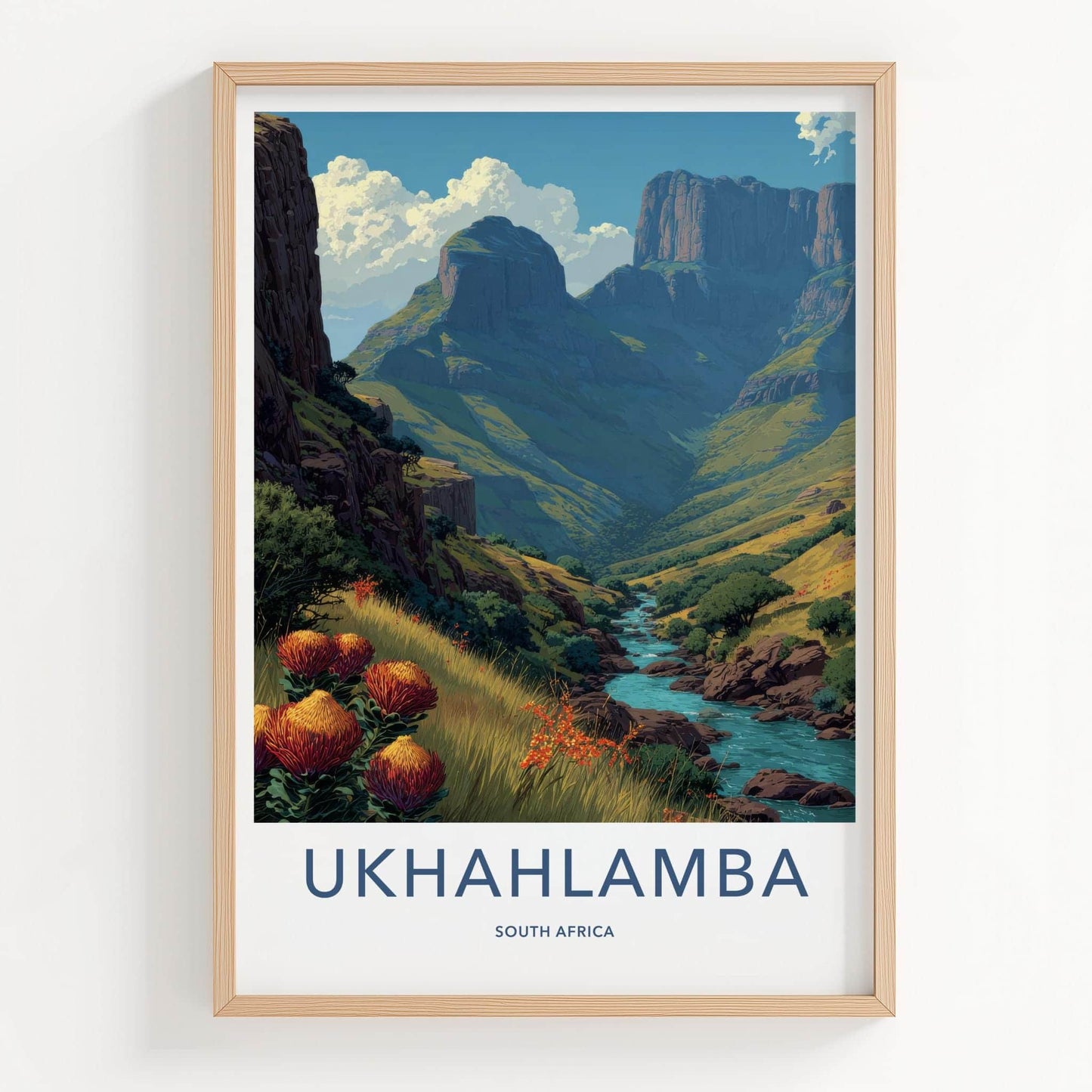 Ukhahlamba Poster - South Africa Travel Art - Dramatic Peaks River Wall Decor