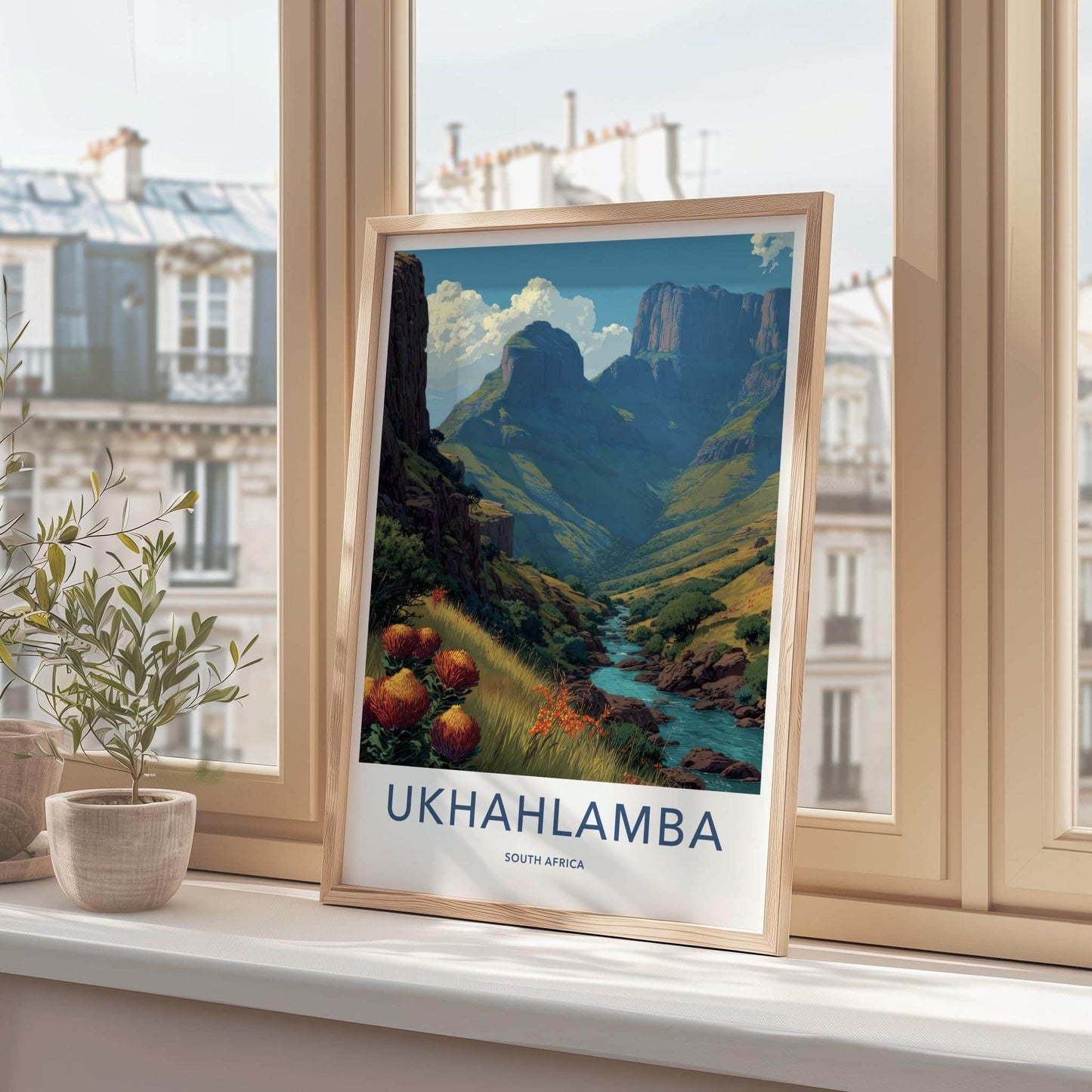 Ukhahlamba Poster - South Africa Travel Art - Dramatic Peaks River Wall Decor