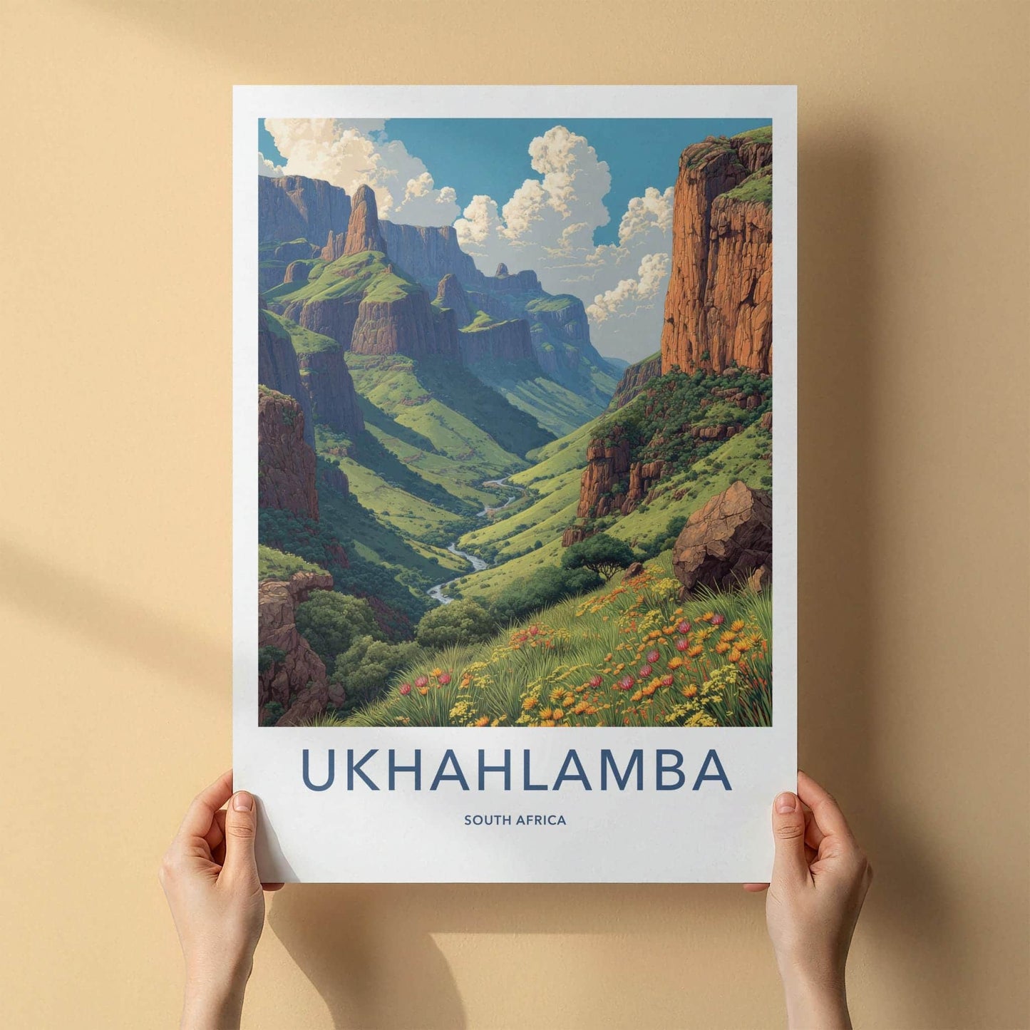 Ukhahlamba Poster - South Africa Travel Art - Lush Mountain Valley Home Decor