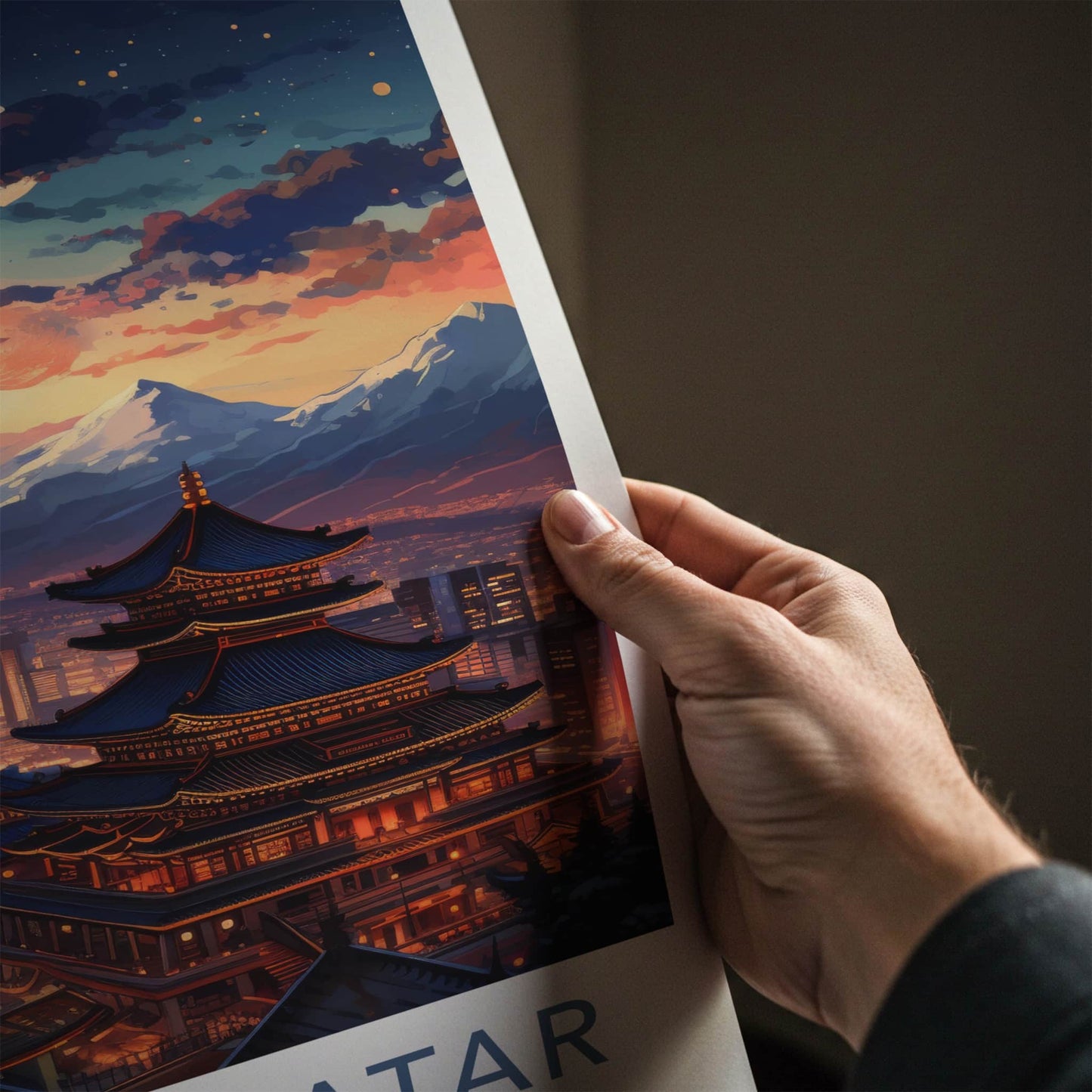 Ulaanbaatar Poster - Mongolia Travel Art - Moonlit Temple City Home Decor