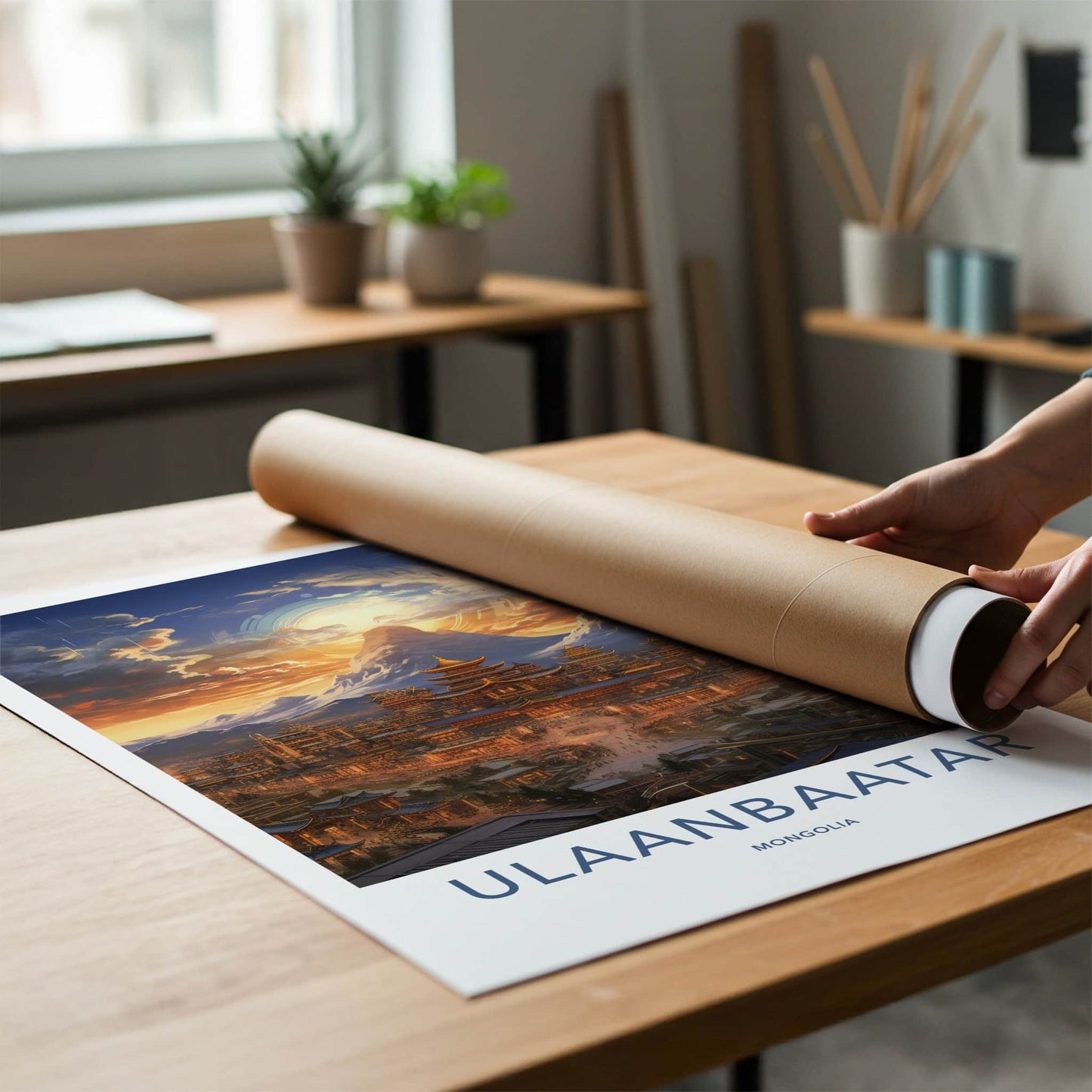 Ulaanbaatar Poster - Mongolia Travel Art - Mountain City Sunset Home Decor