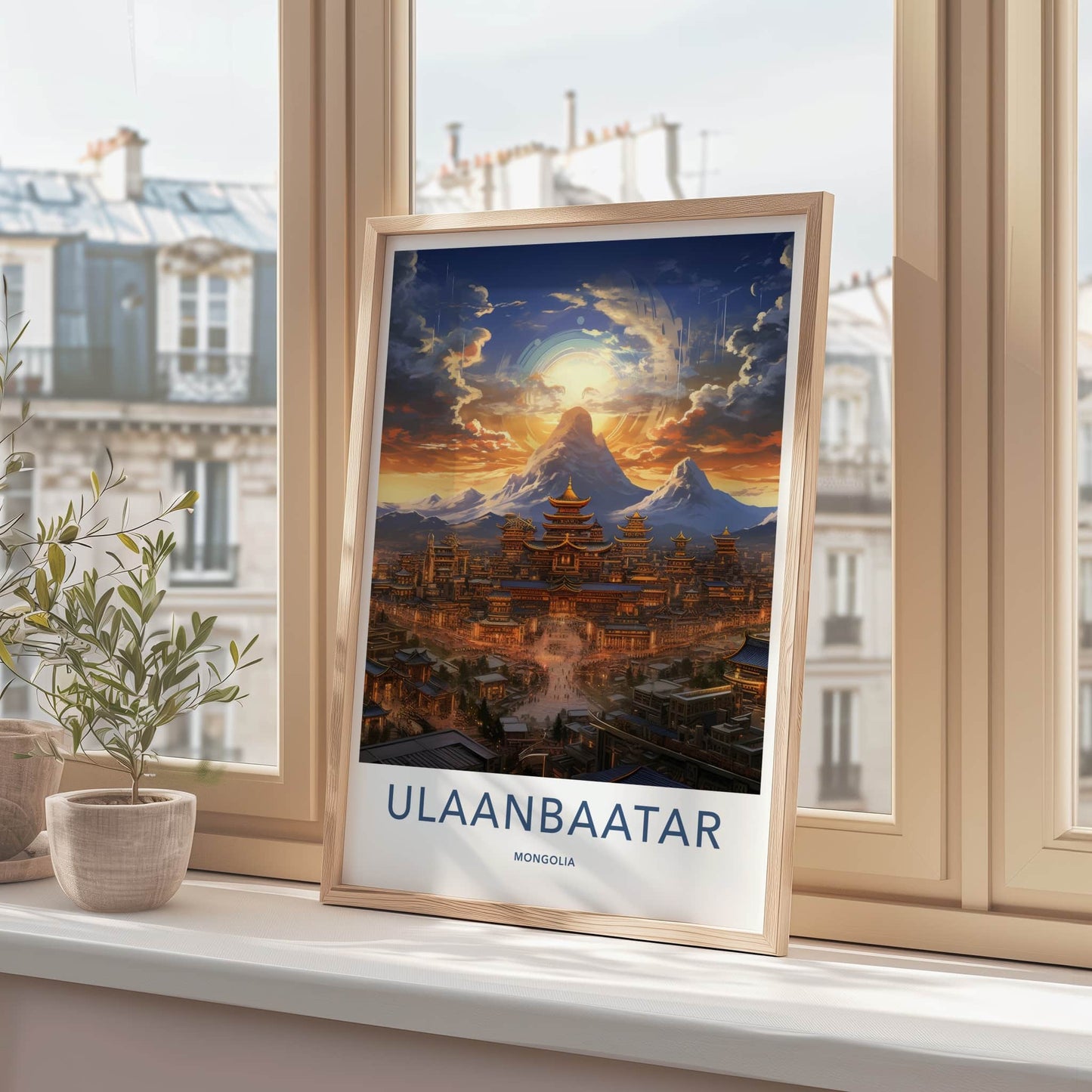 Ulaanbaatar Poster - Mongolia Travel Art - Mountain City Sunset Home Decor