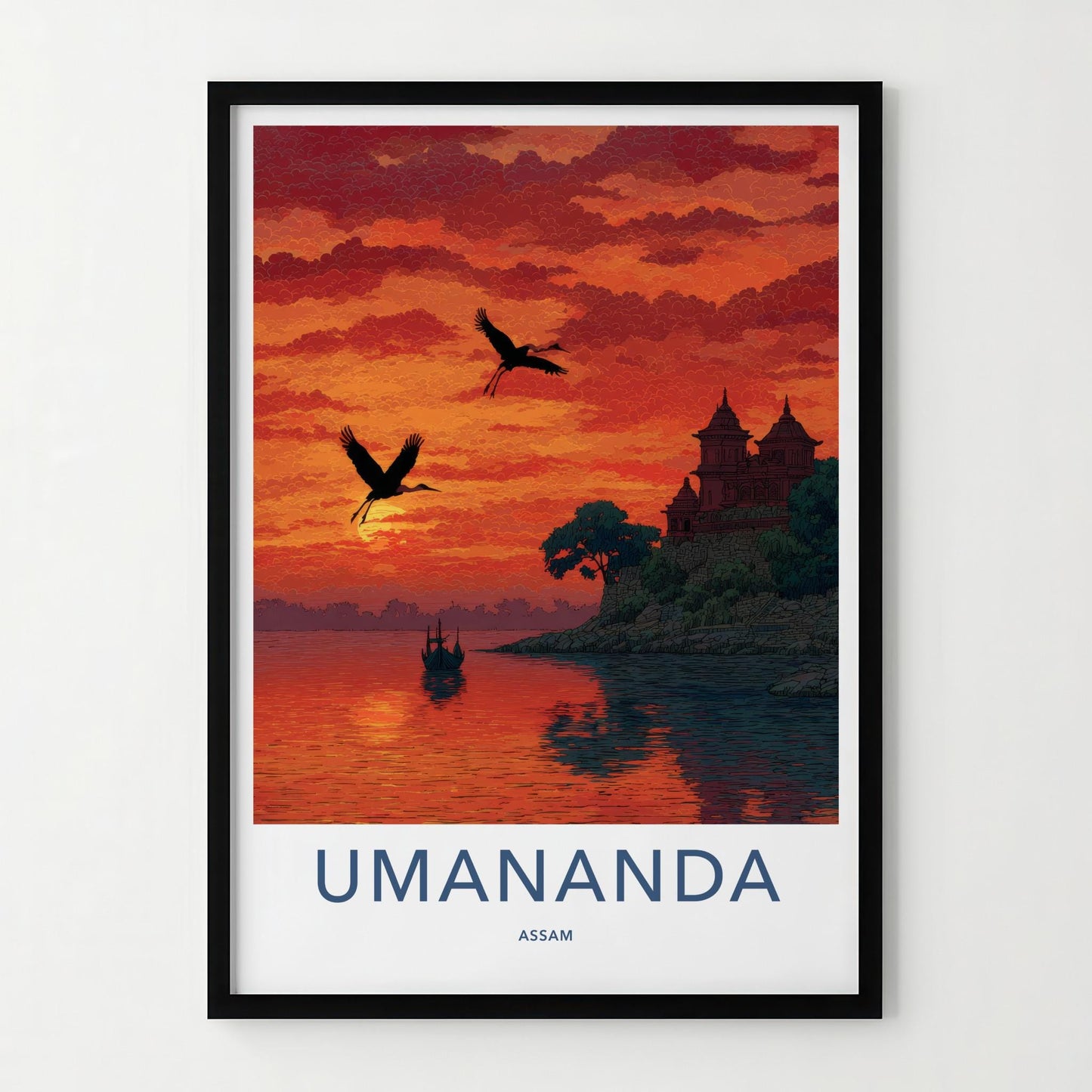 Umananda Poster - India Travel Art - Assam River Temple Wall Decor