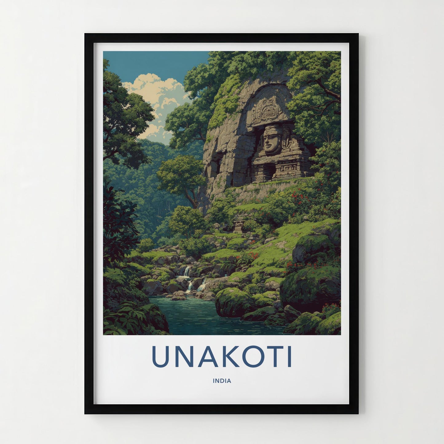 Unakoti Poster - India Travel Art - Tripura Ancient rock carvings Home Decor