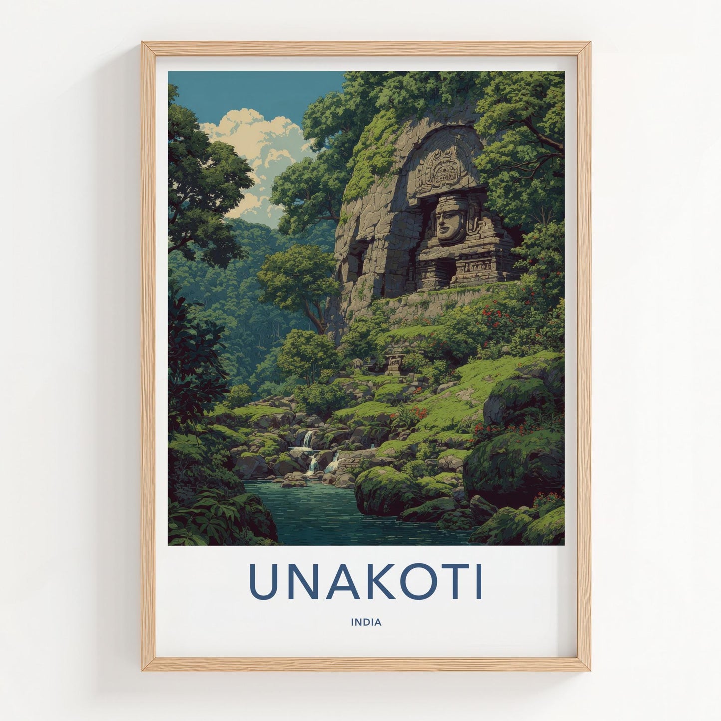 Unakoti Poster - India Travel Art - Tripura Ancient rock carvings Home Decor