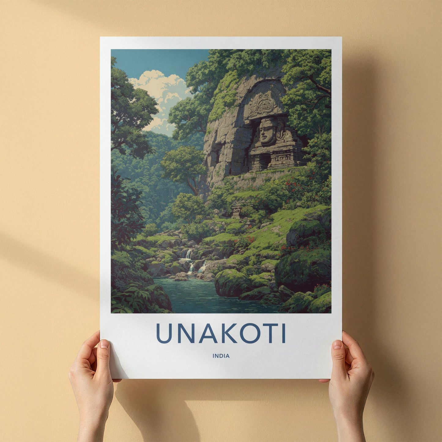 Unakoti Poster - India Travel Art - Tripura Ancient rock carvings Home Decor