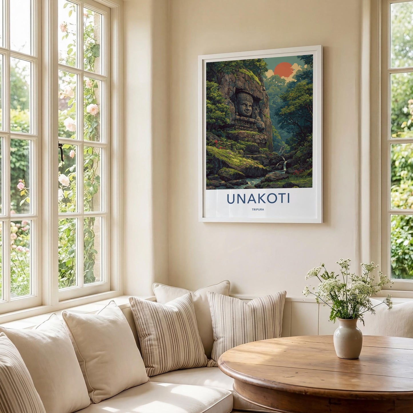 Unakoti Poster - India Travel Art - Tripura Stone Face Jungle Home Decor