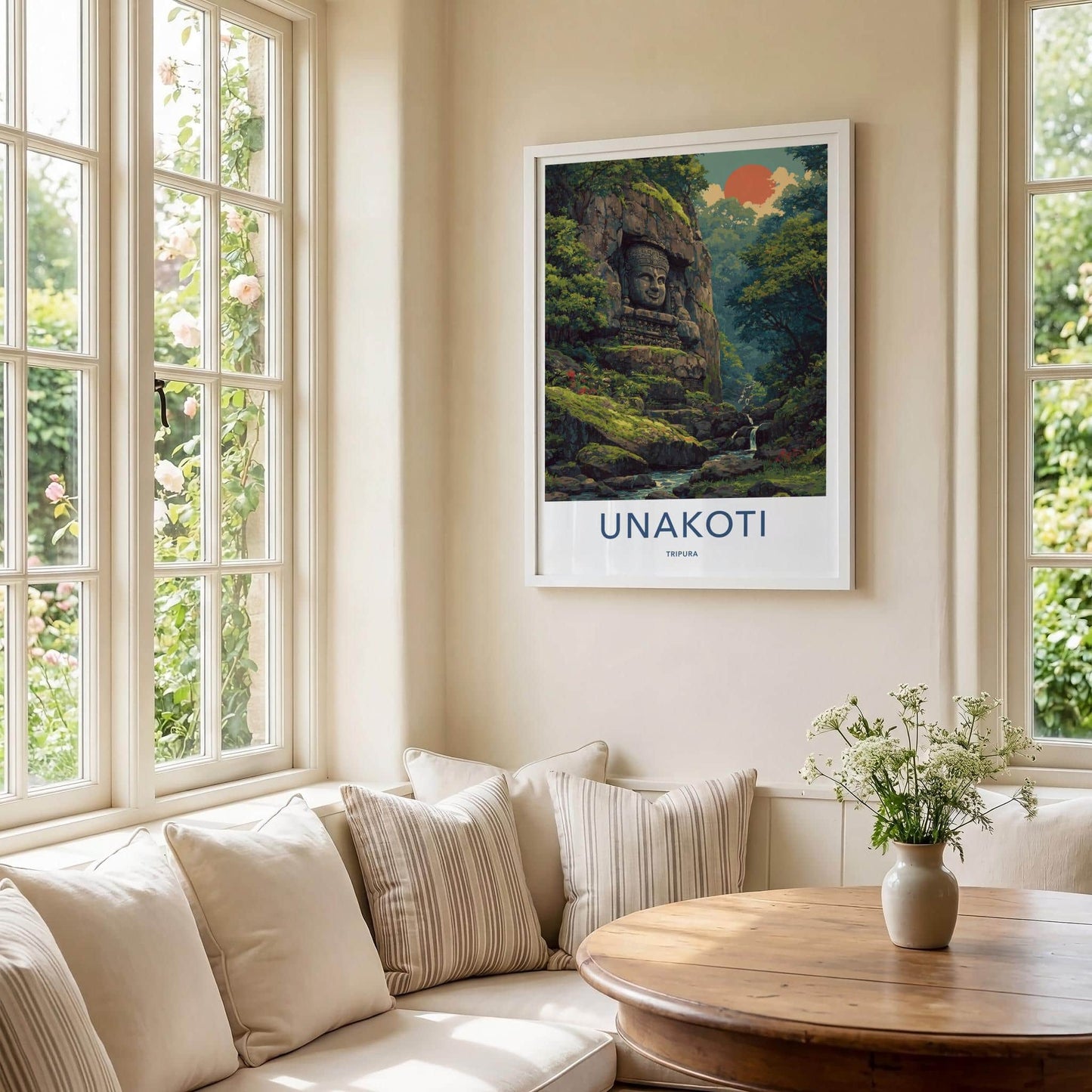 Unakoti Poster - India Travel Art - Tripura Stone Face Jungle Home Decor