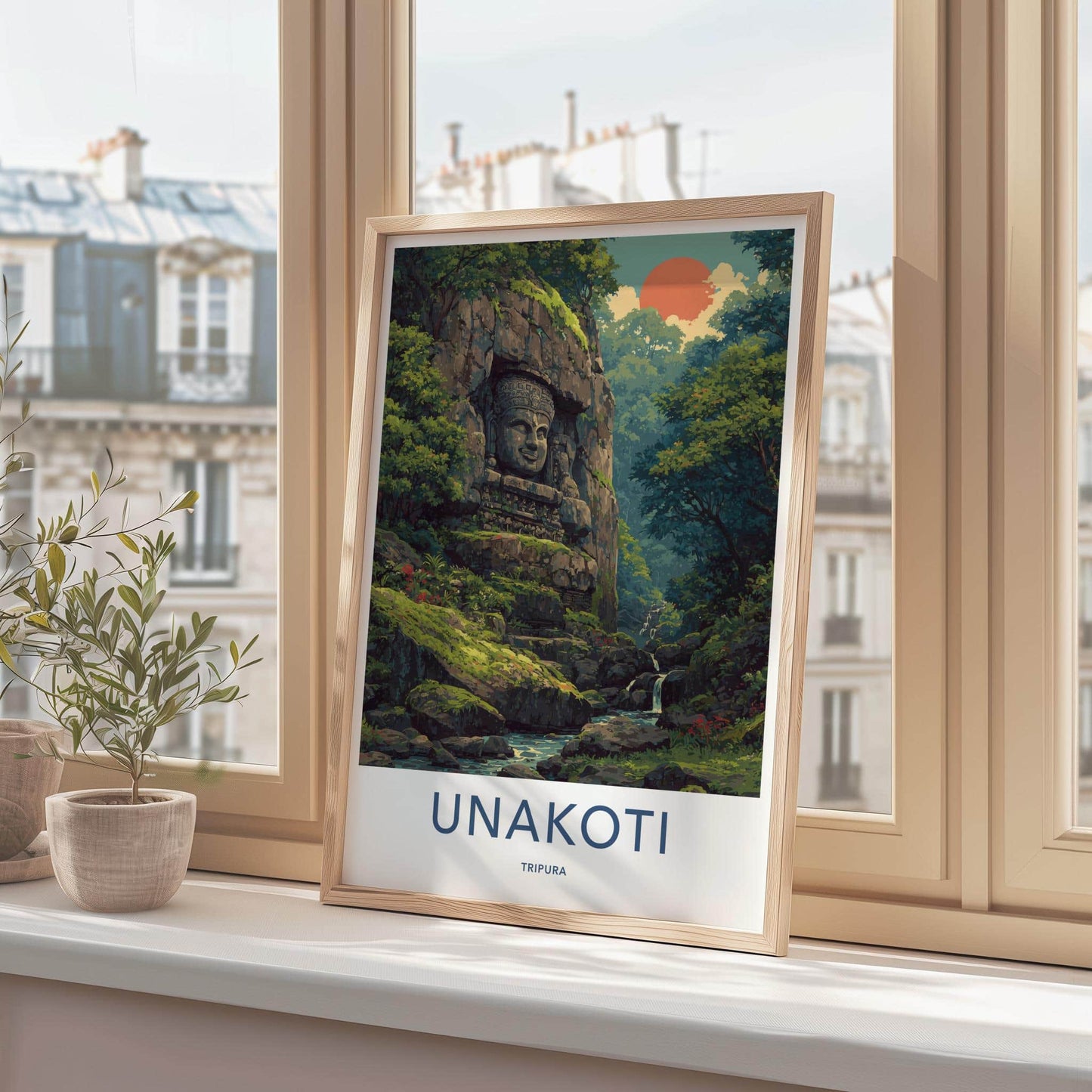 Unakoti Poster - India Travel Art - Tripura Stone Face Jungle Home Decor