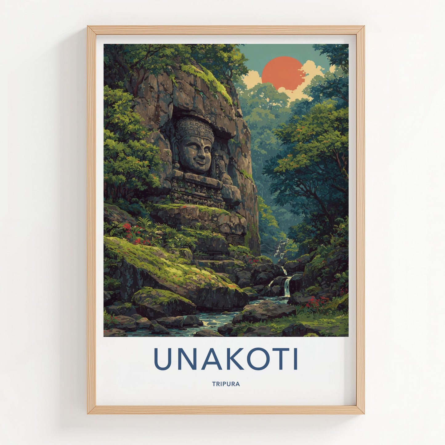 Unakoti Poster - India Travel Art - Tripura Stone Face Jungle Home Decor