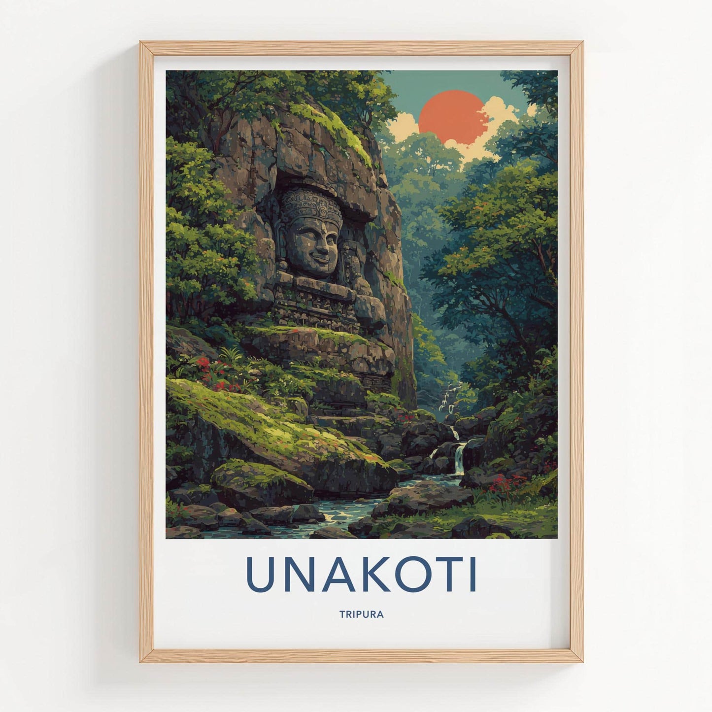 Unakoti Poster - India Travel Art - Tripura Stone Face Jungle Home Decor