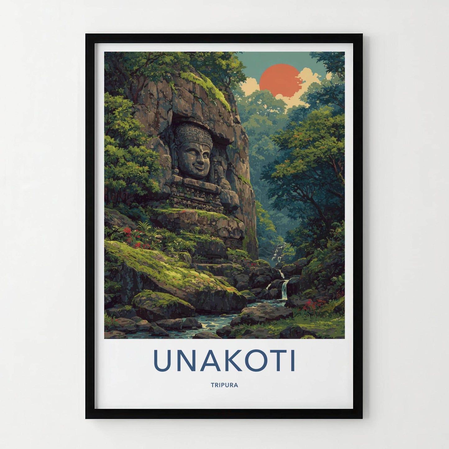 Unakoti Poster - India Travel Art - Tripura Stone Face Jungle Home Decor