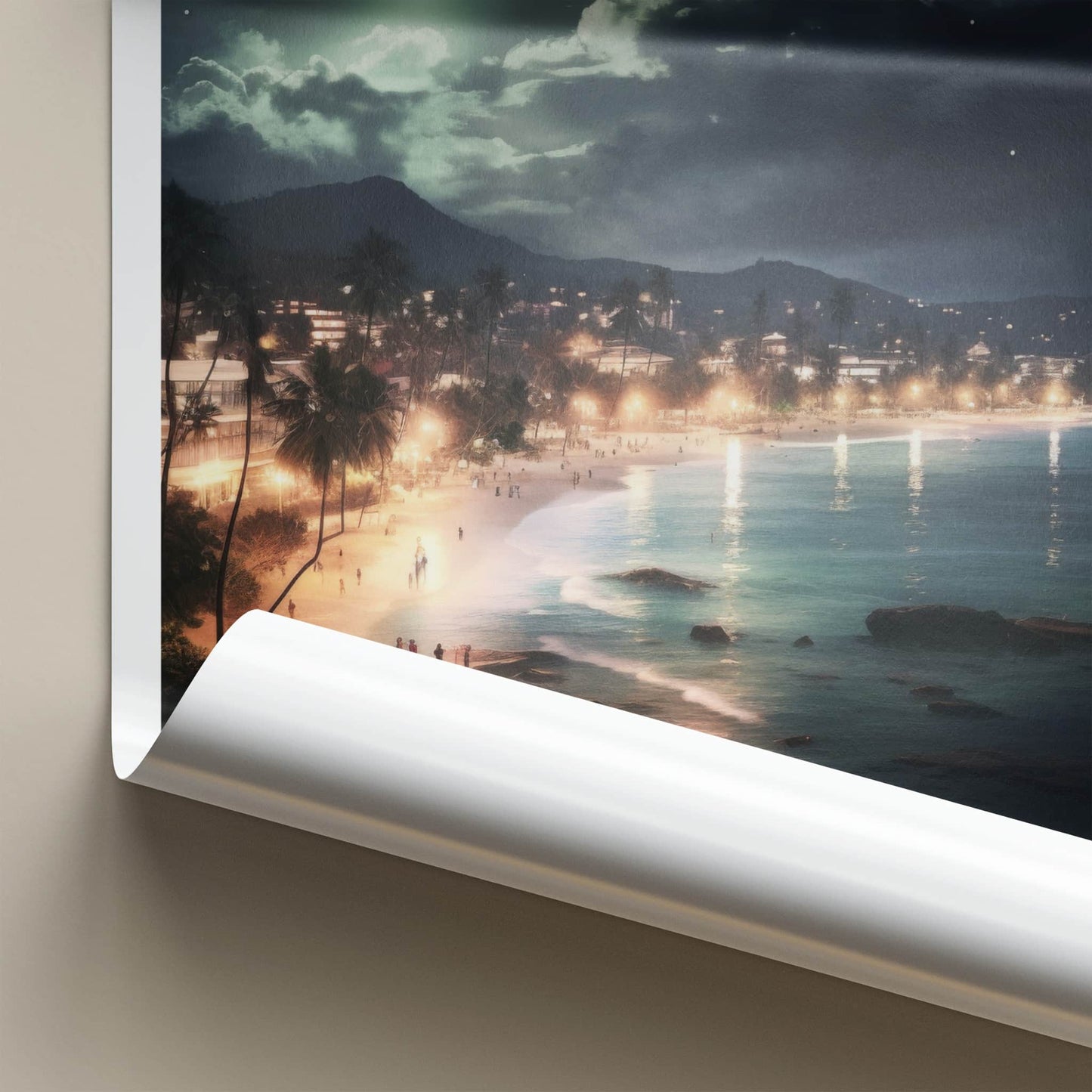 Unawatuna Poster - Sri Lanka Travel Art - Moonlit Tropical Beach Home Decor