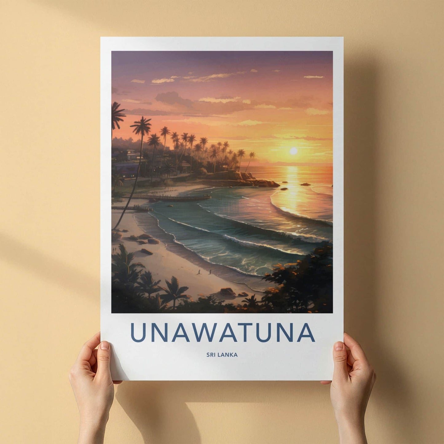 Unawatuna Poster - Sri Lanka Travel Art - Tropical Beach Sunset Home Decor