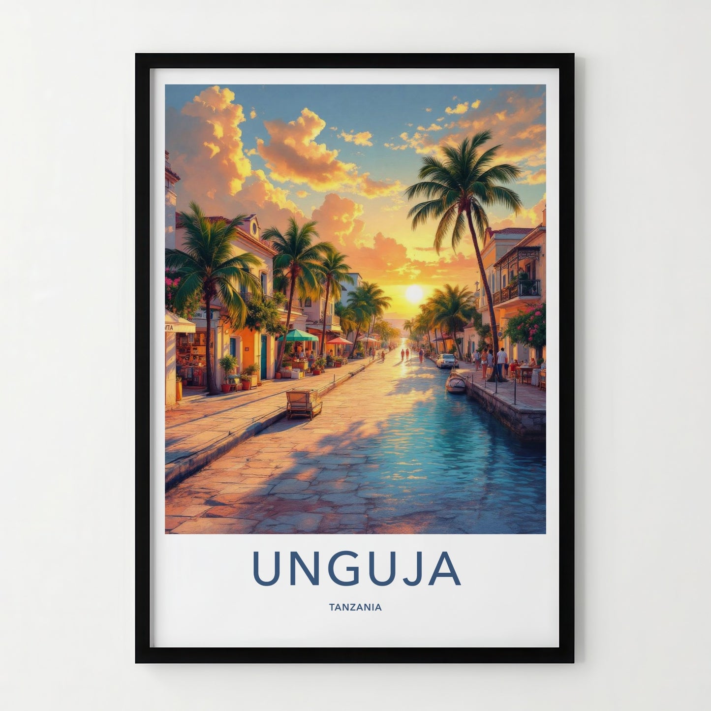 Unguja Poster - Tanzania Travel Art - Tropical Street Sunset Home Decor