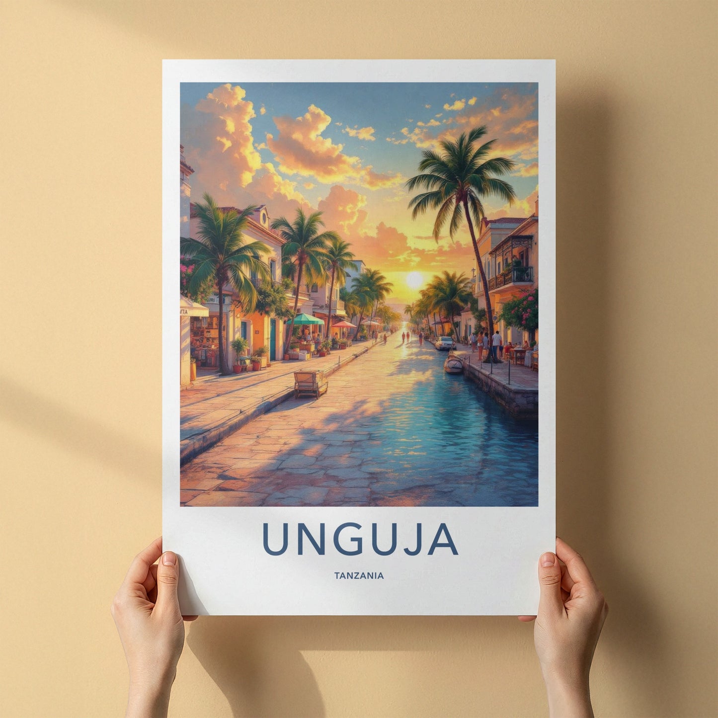 Unguja Poster - Tanzania Travel Art - Tropical Street Sunset Home Decor