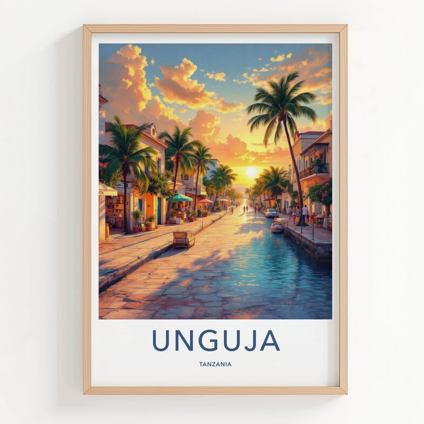 Unguja Poster - Tanzania Travel Art - Tropical Street Sunset Home Decor