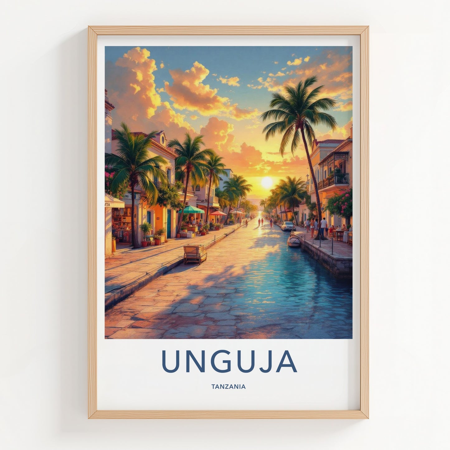Unguja Poster - Tanzania Travel Art - Tropical Street Sunset Home Decor