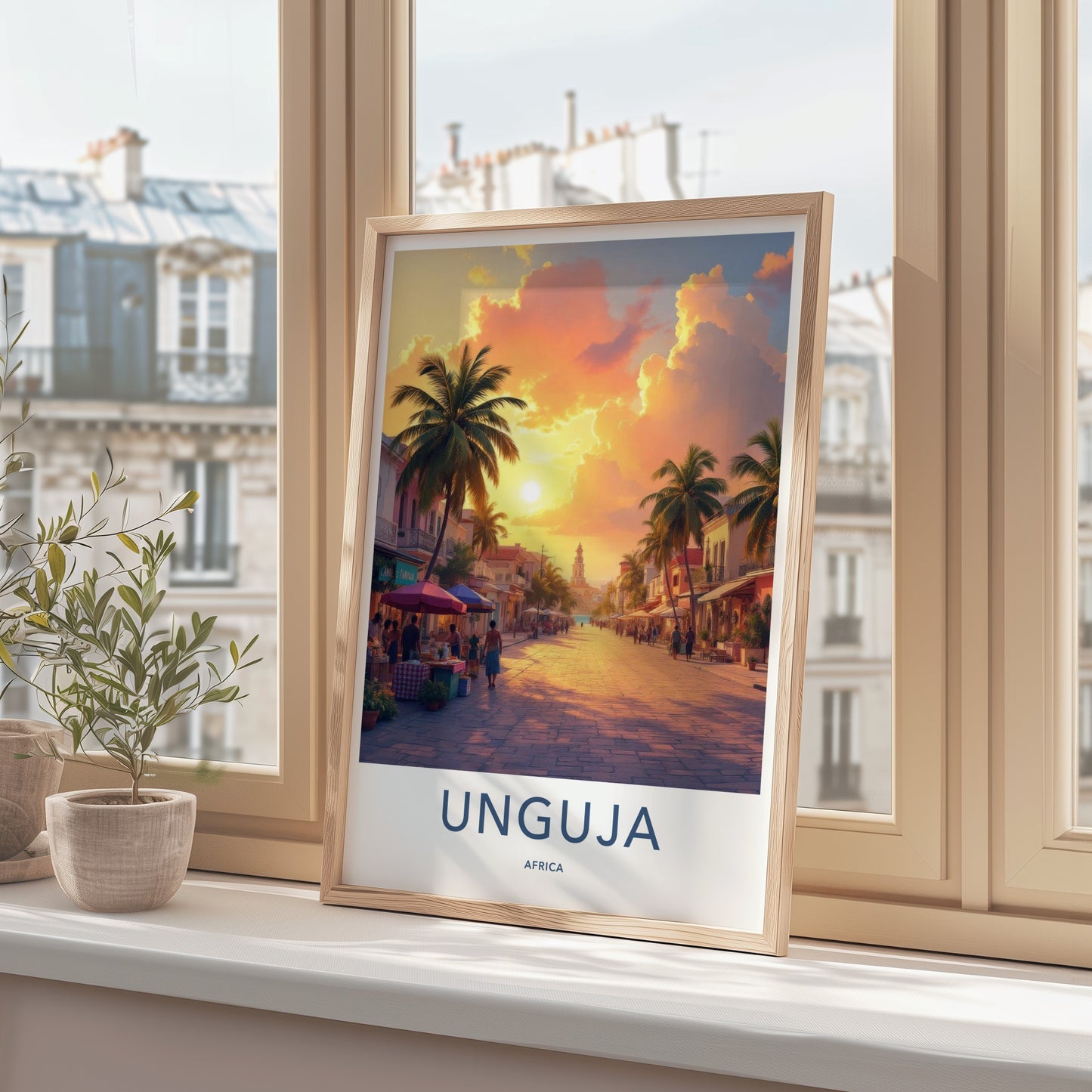 Unguja Poster - Tanzania Travel Art - Vibrant Street Sunset Home Decor