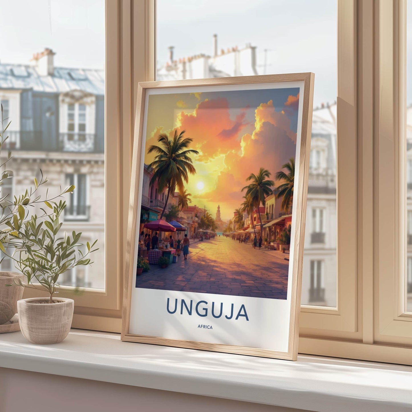 Unguja Poster - Tanzania Travel Art - Vibrant Street Sunset Home Decor