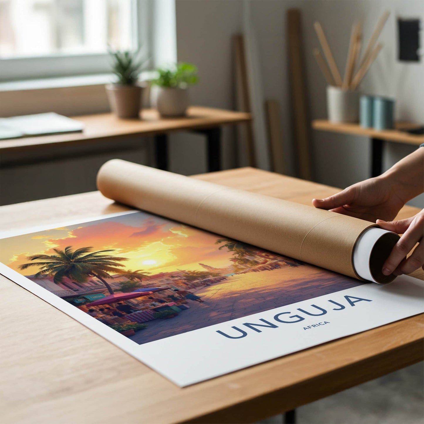 Unguja Poster - Tanzania Travel Art - Vibrant Street Sunset Home Decor
