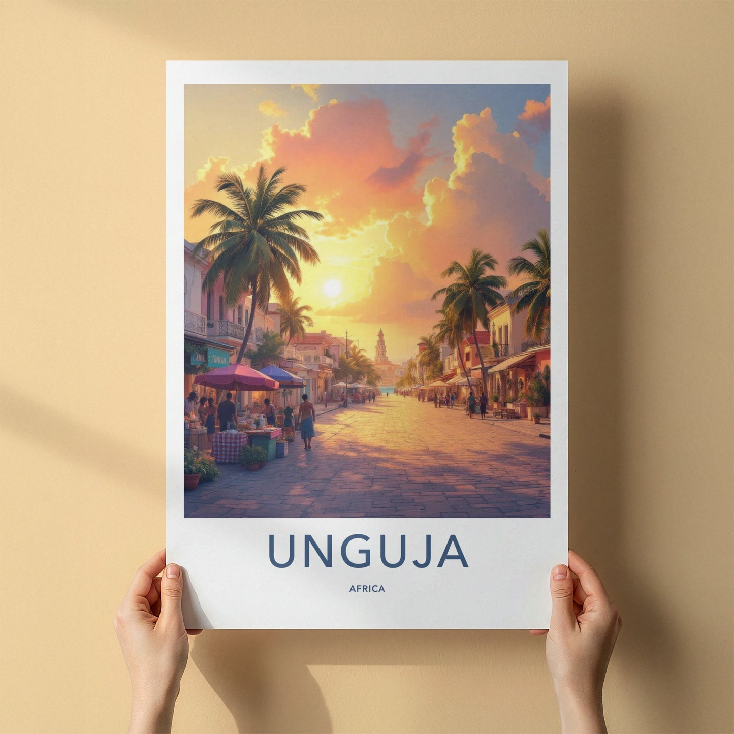 Unguja Poster - Tanzania Travel Art - Vibrant Street Sunset Home Decor