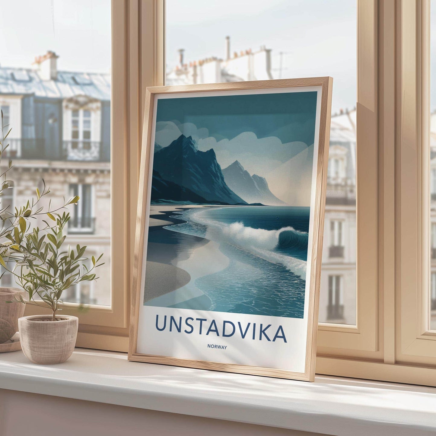 Unstadika Poster - Norway Travel Art - Mountain Beach Waves Home Decor