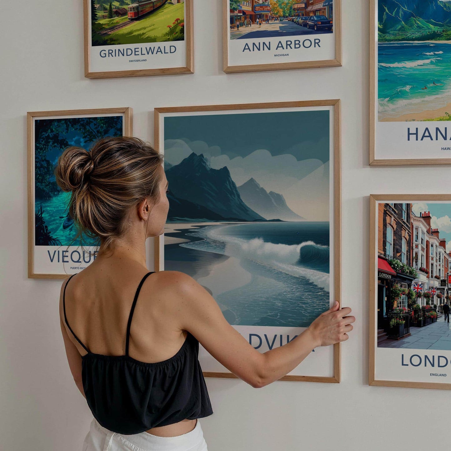 Unstadika Poster - Norway Travel Art - Mountain Beach Waves Home Decor