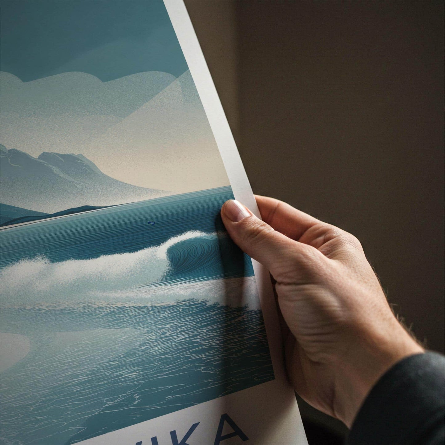 Unstadika Poster - Norway Travel Art - Mountain Beach Waves Home Decor