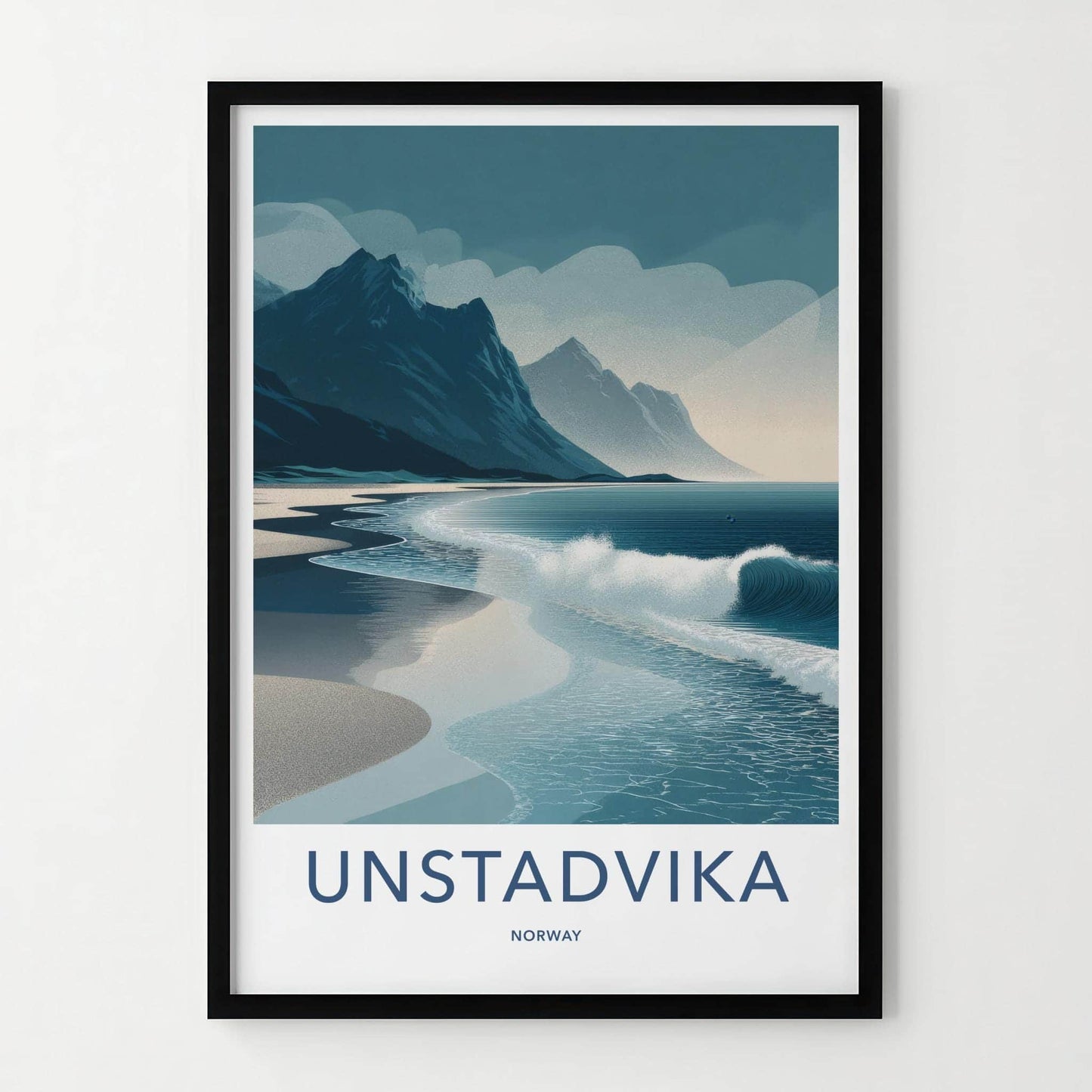 Unstadika Poster - Norway Travel Art - Mountain Beach Waves Home Decor