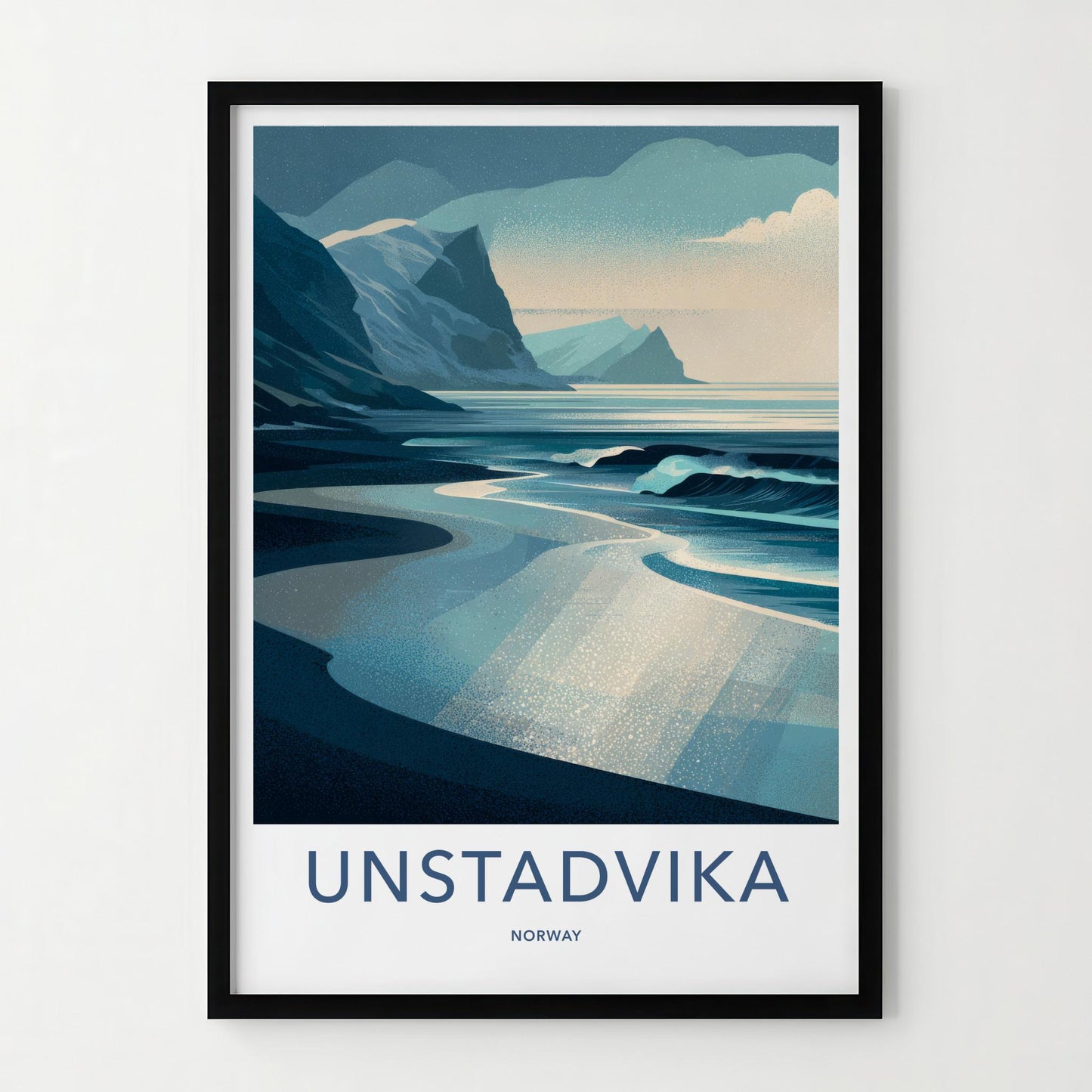 Unstadvika Poster - Norway Travel Art - Coastal Mountain Scene Home Decor