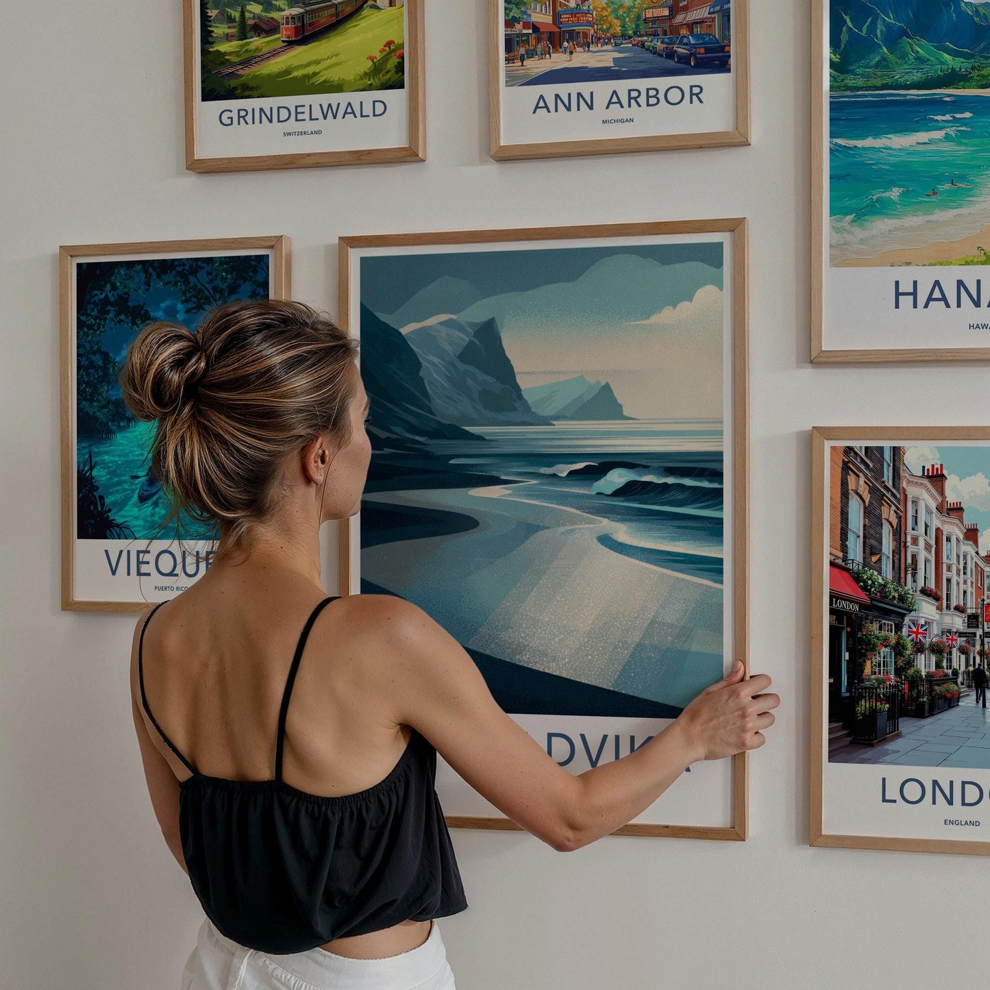Unstadvika Poster - Norway Travel Art - Coastal Mountain Scene Home Decor