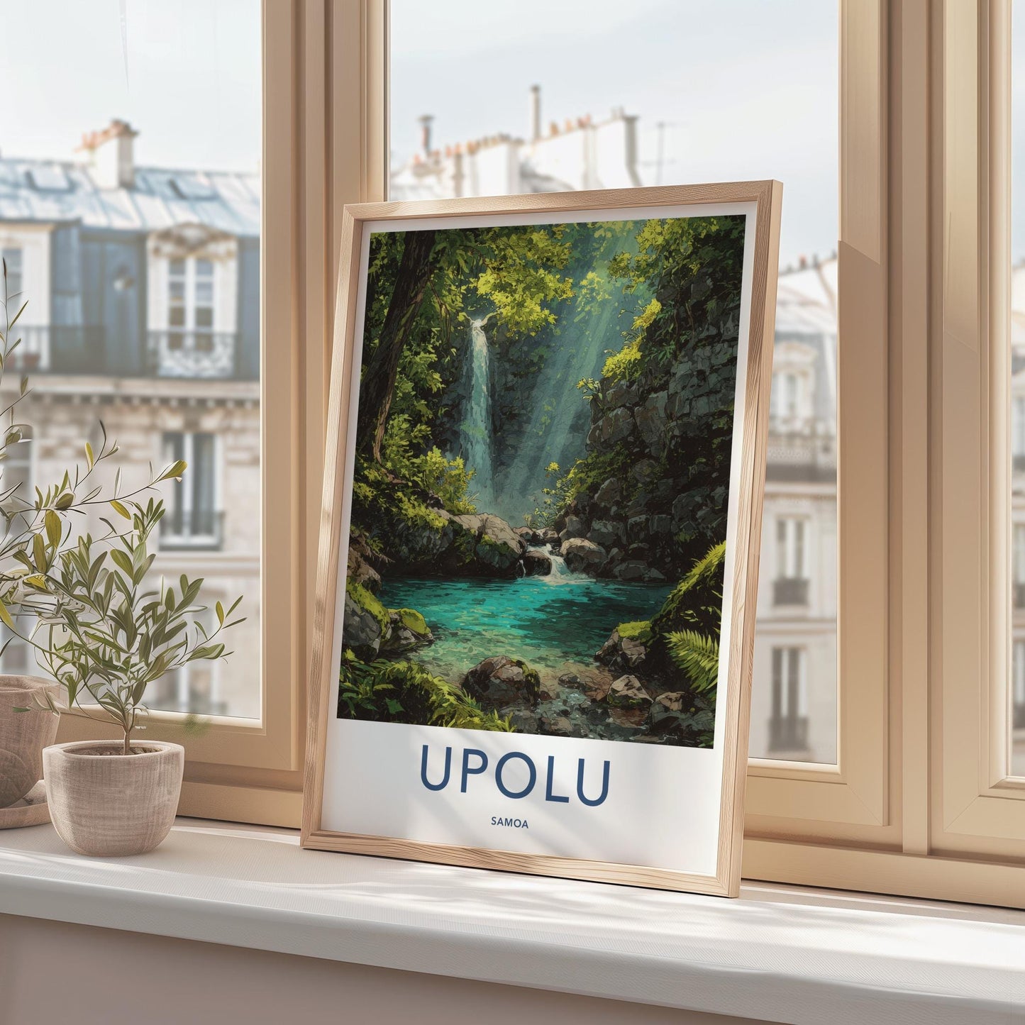 Upolu Poster - Samoa Travel Art - Jungle Waterfall Pool Home Decor