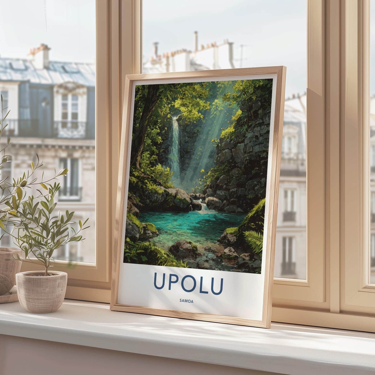 Upolu Poster - Samoa Travel Art - Jungle Waterfall Pool Home Decor