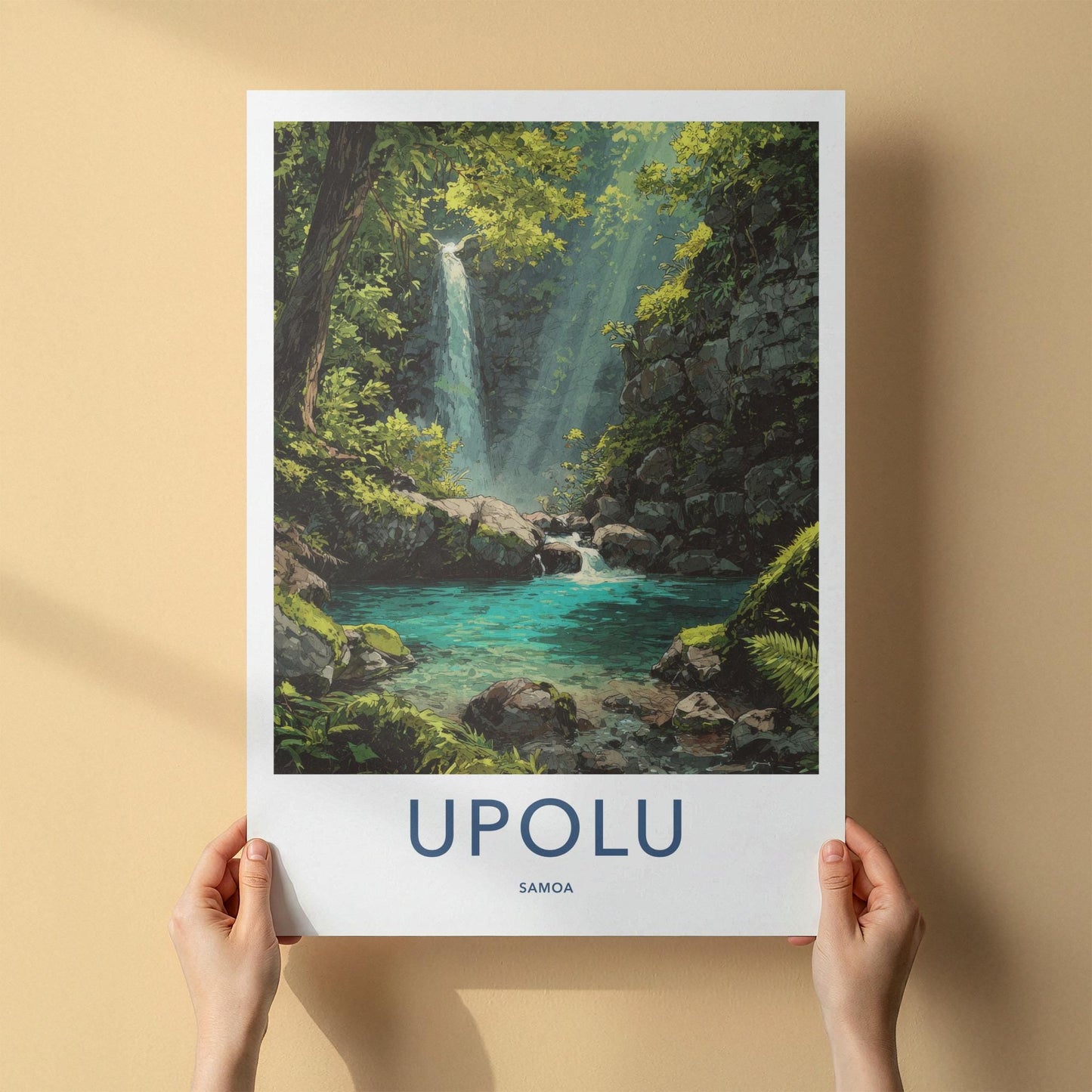 Upolu Poster - Samoa Travel Art - Jungle Waterfall Pool Home Decor