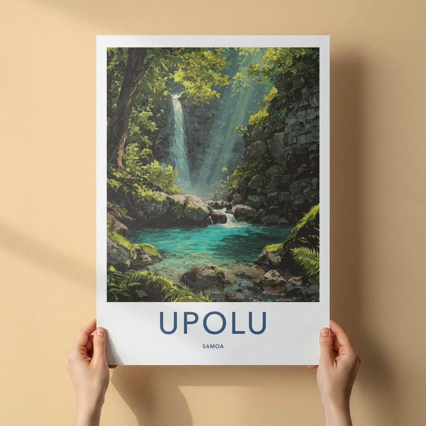 Upolu Poster - Samoa Travel Art - Jungle Waterfall Pool Home Decor