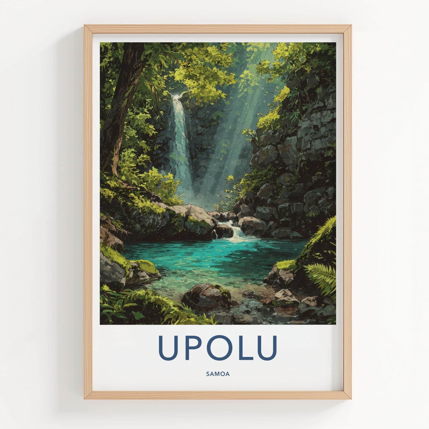 Upolu Poster - Samoa Travel Art - Jungle Waterfall Pool Home Decor