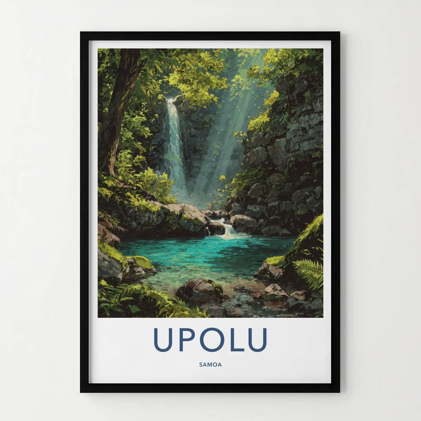 Upolu Poster - Samoa Travel Art - Jungle Waterfall Pool Home Decor