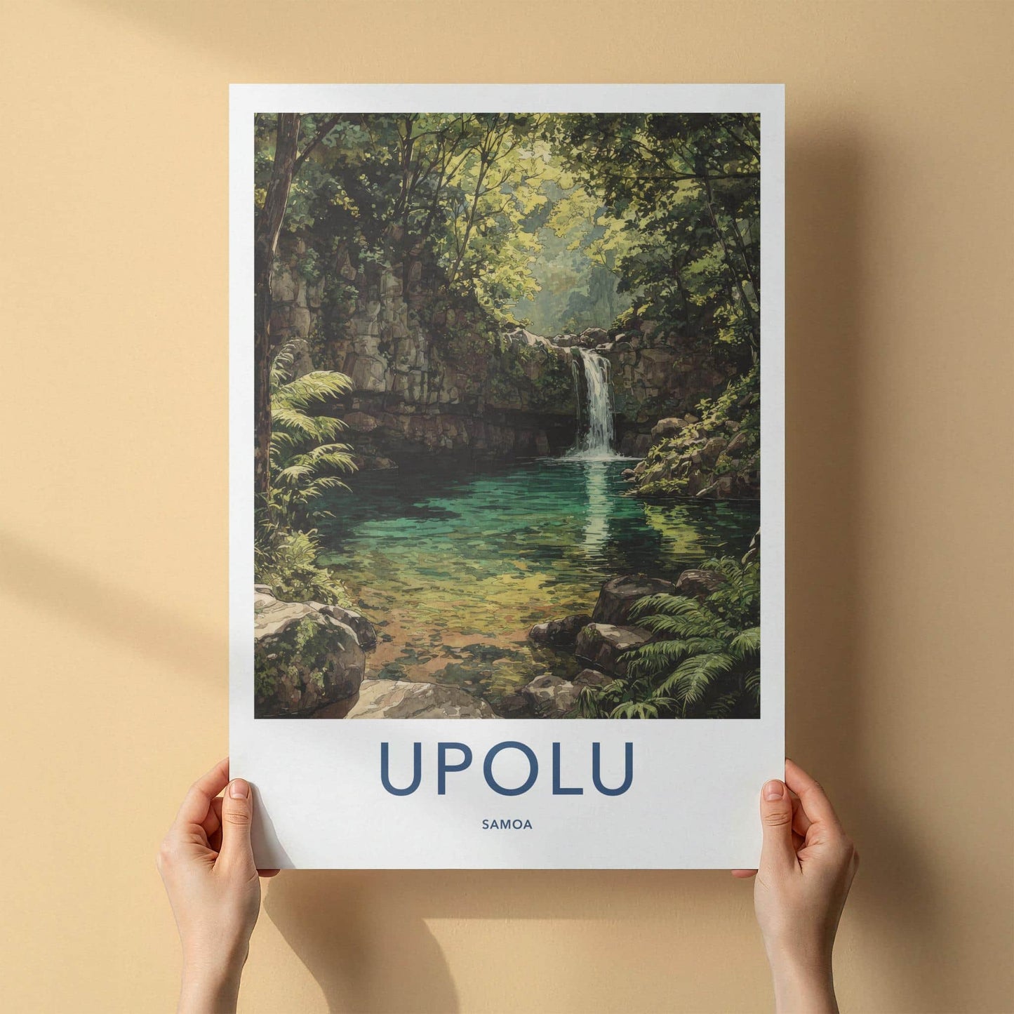 Upolu Poster - Samoa Travel Art - Lush Waterfall Pool Home Decor