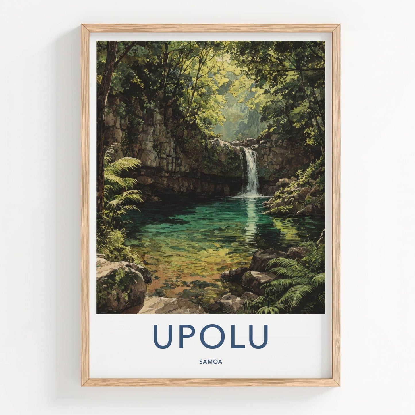 Upolu Poster - Samoa Travel Art - Lush Waterfall Pool Home Decor