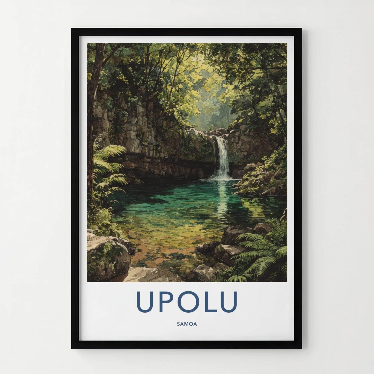 Upolu Poster - Samoa Travel Art - Lush Waterfall Pool Home Decor