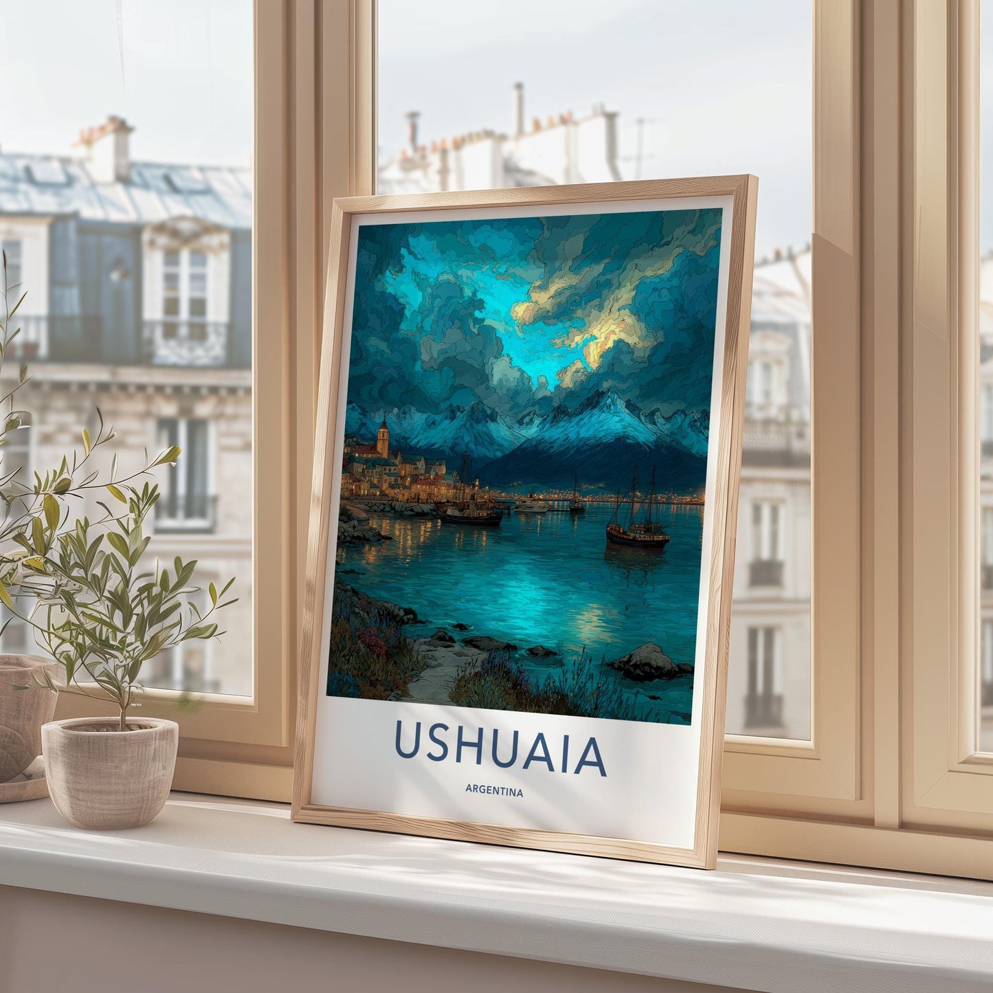 Ushuaia Poster - Argentina Travel Art - Dramatic Sky Harbour Wall Decor